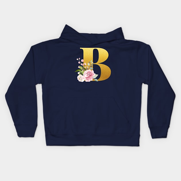 Floral Monogram Bravo Letter B Kids Hoodie by Bricke